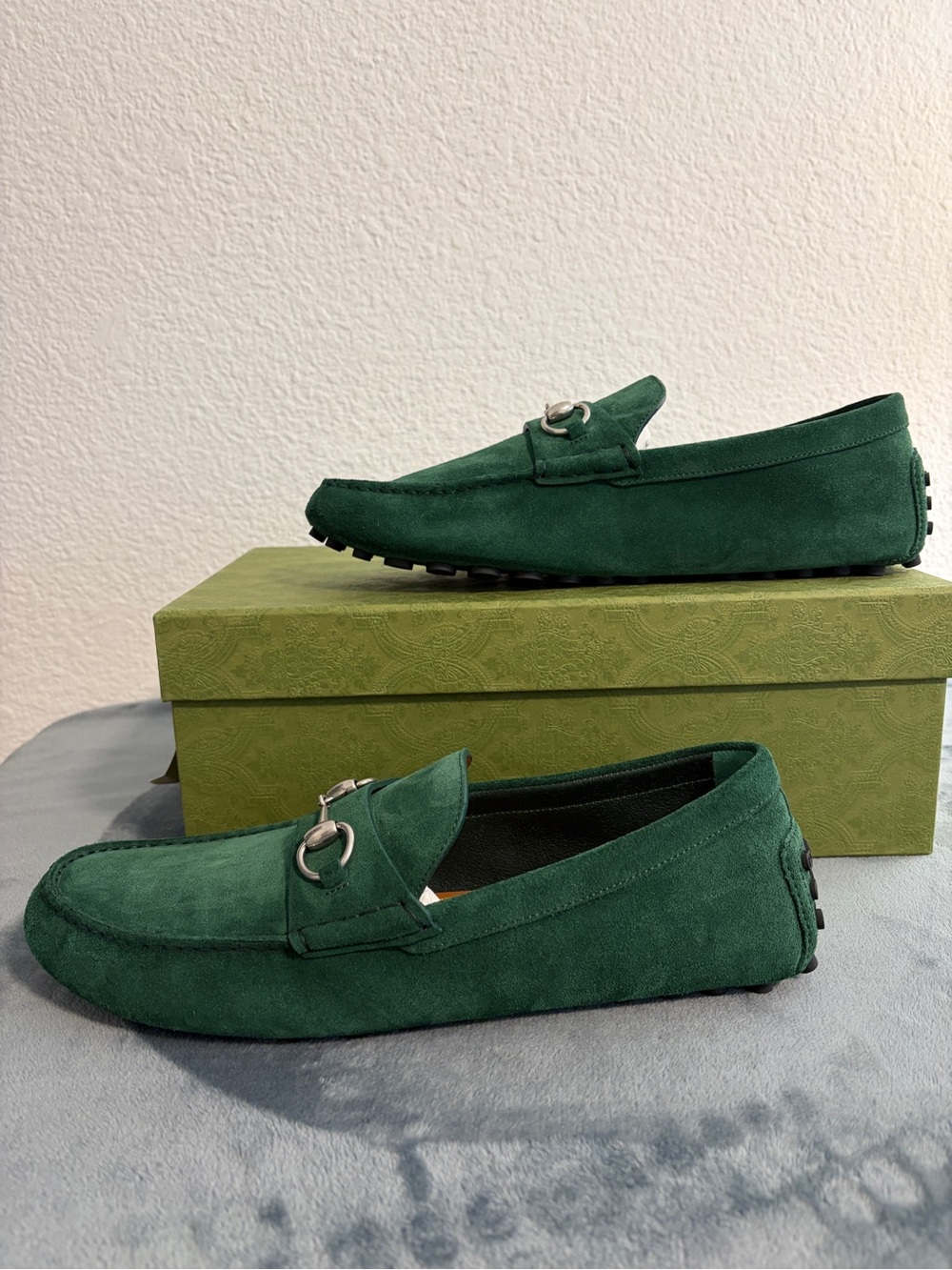 Brand New Men’s Gucci Driver Horsebit Suede Vintage Green Sz 11.5 (US 12) - Picture 5 of 8